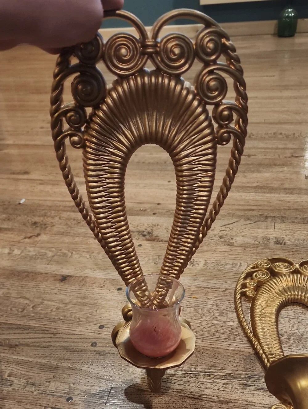 Ornate Gold Wall Candle Sconces - Pair